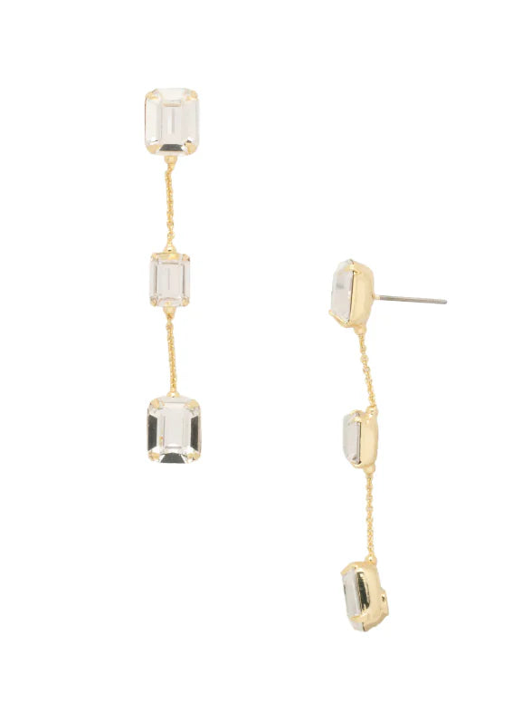 Emerald Cut Triple Dangle Earrings