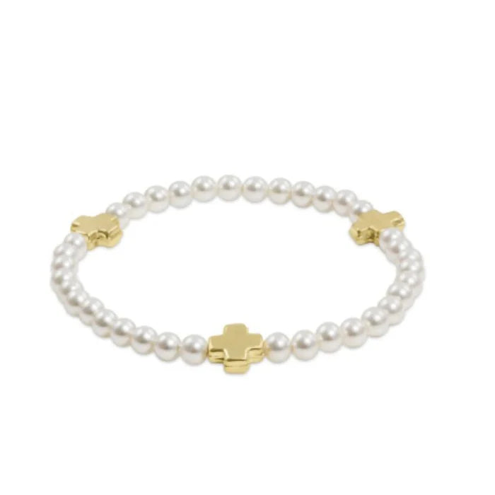 Enewton Signature Cross Pearl Pattern 4mm Bracelet Gold