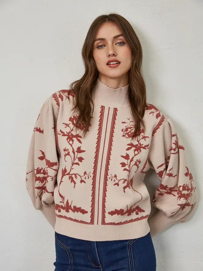 Dramatic Ballon Sleeve Mock Neck Sweater