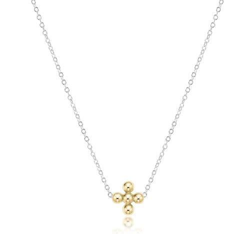 16" Necklace Mixed Metal- Signature Cross Gold 3mm Bead Gold