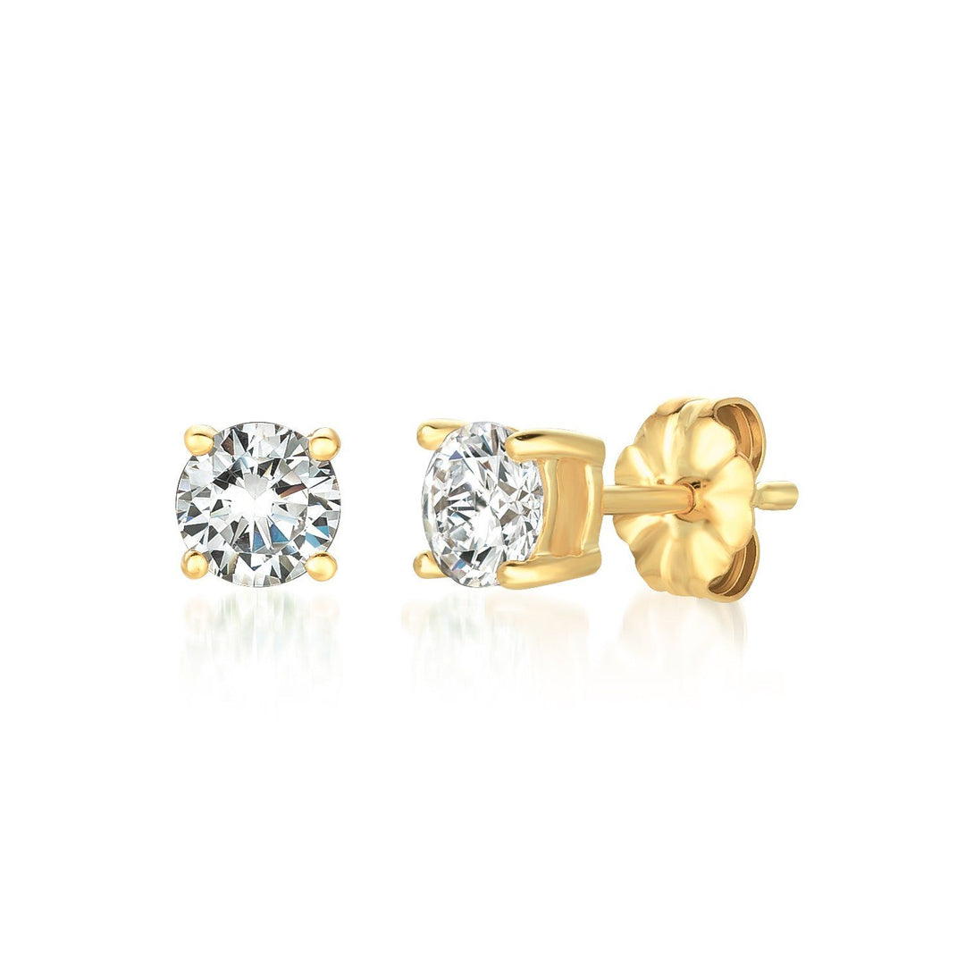 1 ct Brilliant Cut Studs in 18K Yellow Gold Finish
