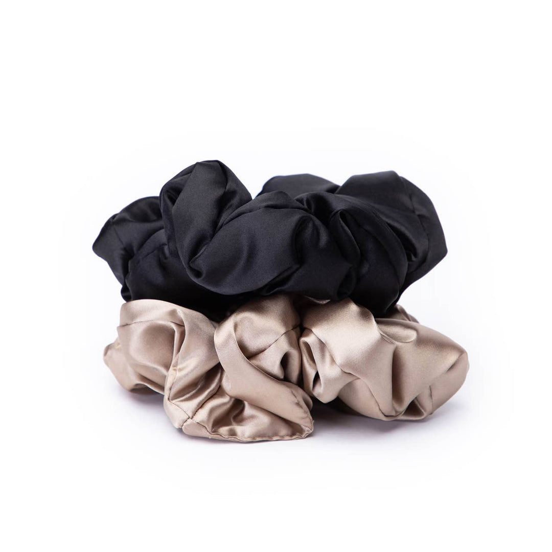 KITSCH - Satin Pillow Scrunchies - Black/Gold