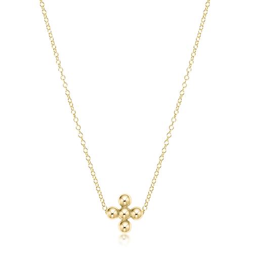 16" Necklace Gold- Classic Beaded Signature Cross Gold-4mm Bead