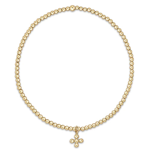 classic gold 3mm bead bracelet - classic beaded signature cross gold charm - 4mm bead gold