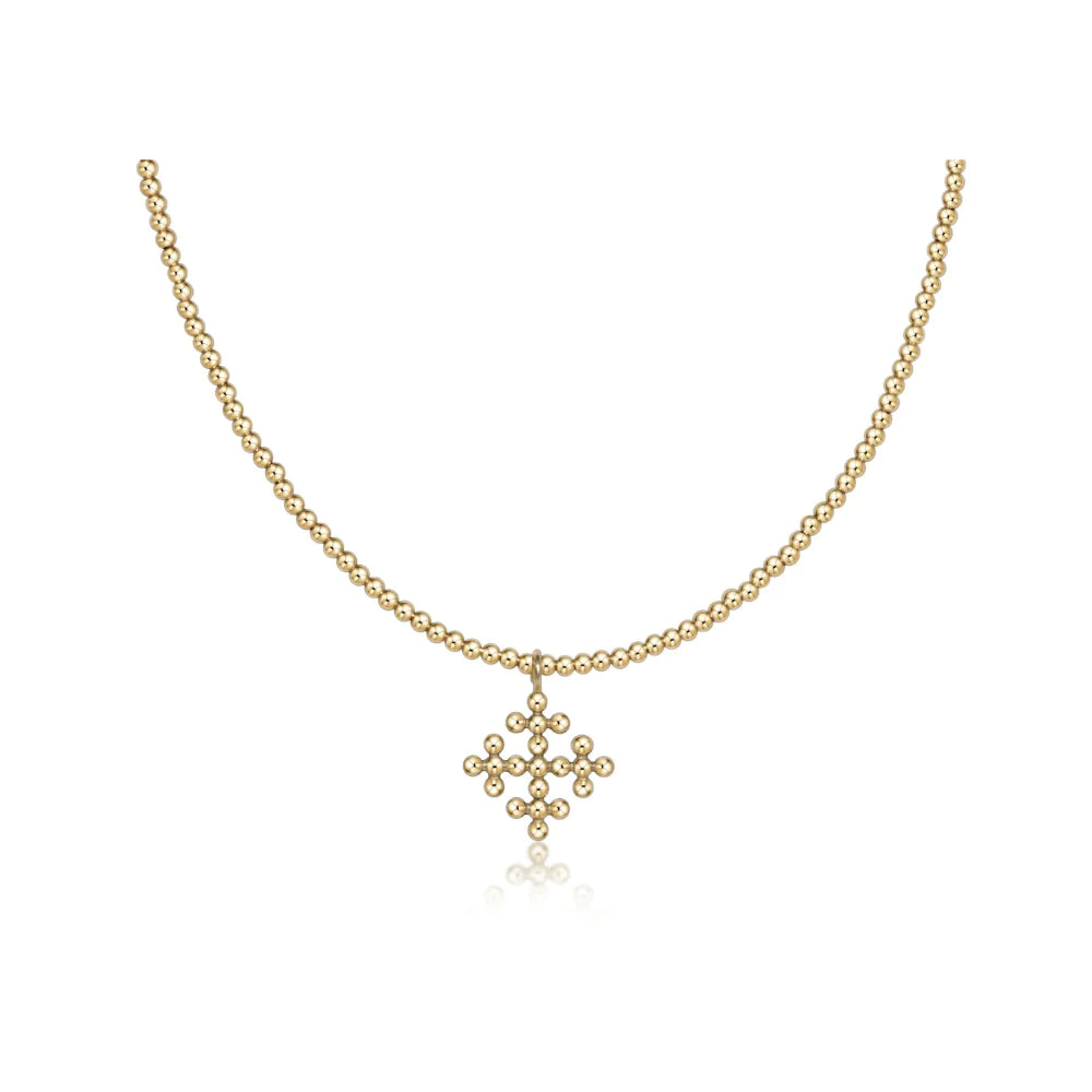 enewton 15" classic gold 2mm bead choker with small classic beaded signature halo cross