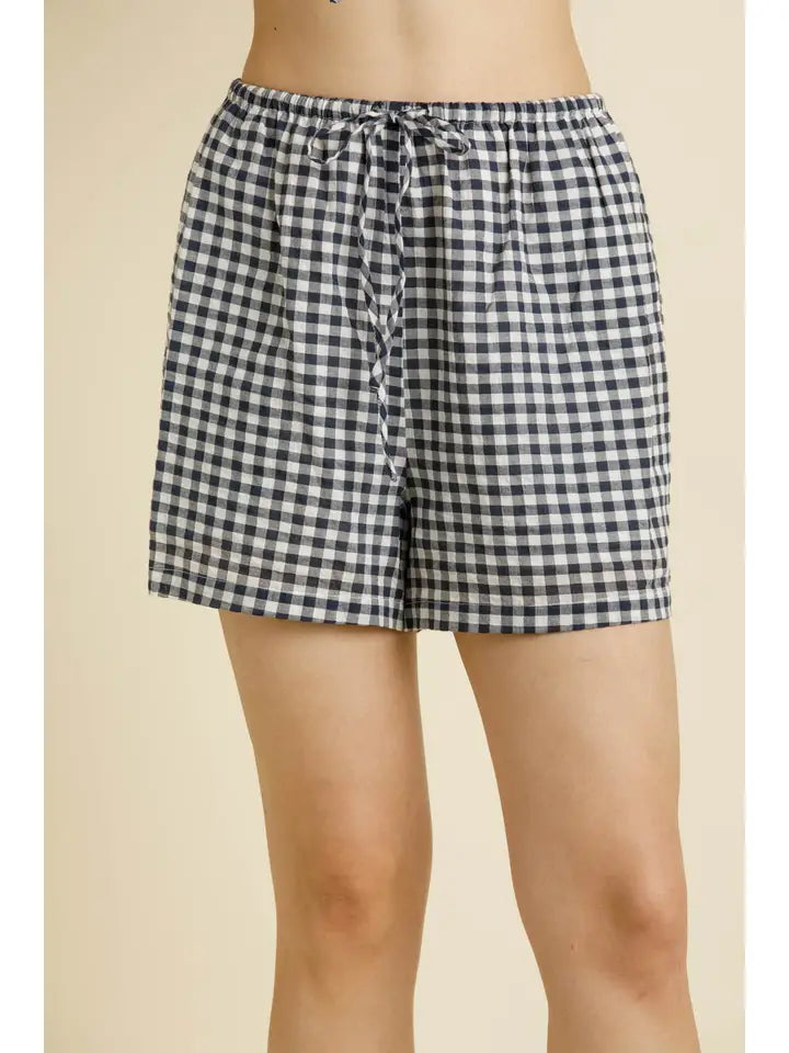Navy White Gingham Shorts
