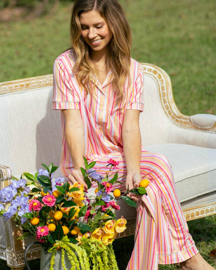 Addie Stripe Short Sleeve Button Up Sleep Shirt