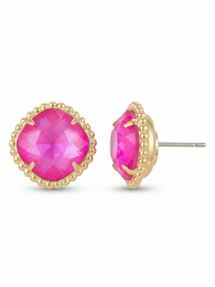 Sorrelli Hot Pink and 10K Gold Cushion-Cut Solitaire Stud Earrings