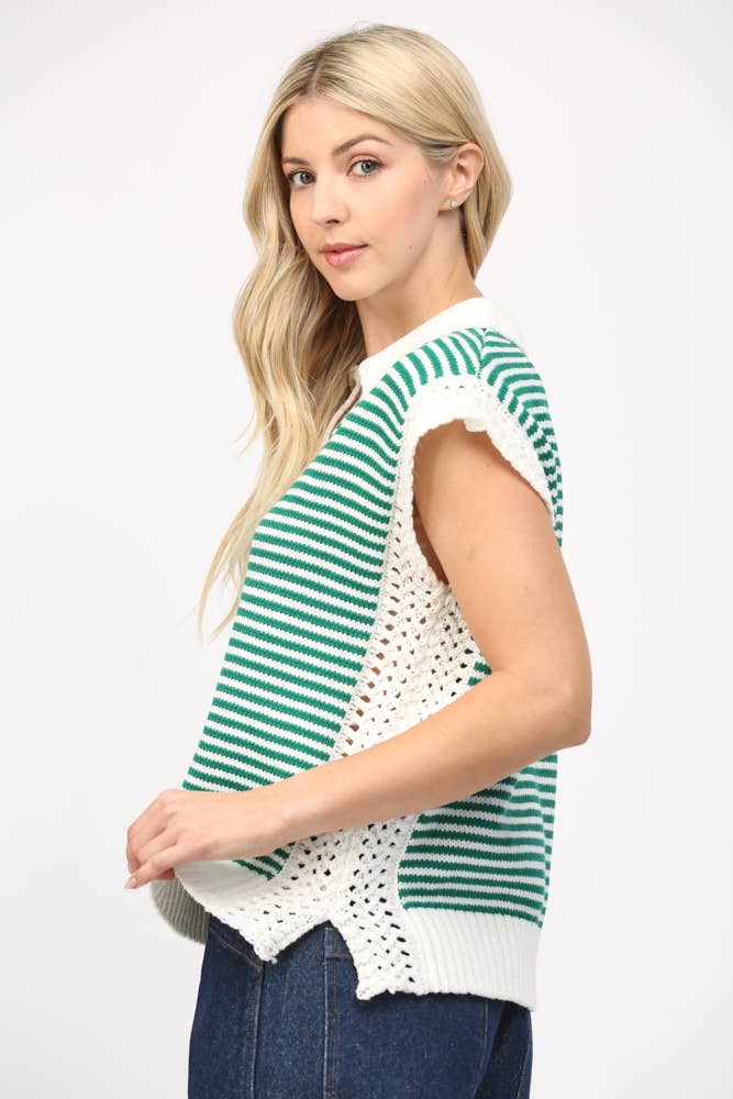 Stripe Collared V-Neck Sweater Vest