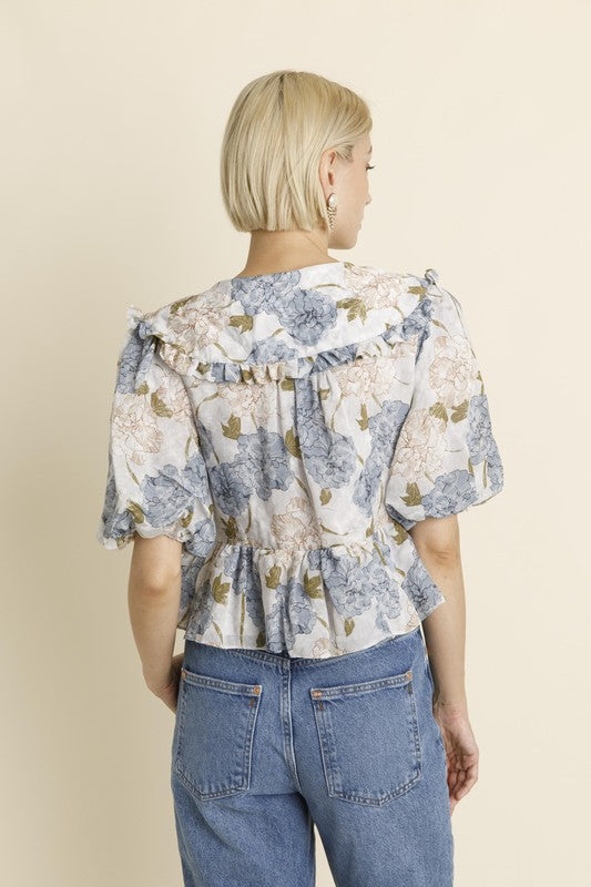 Floral Oversized Collar Blouse