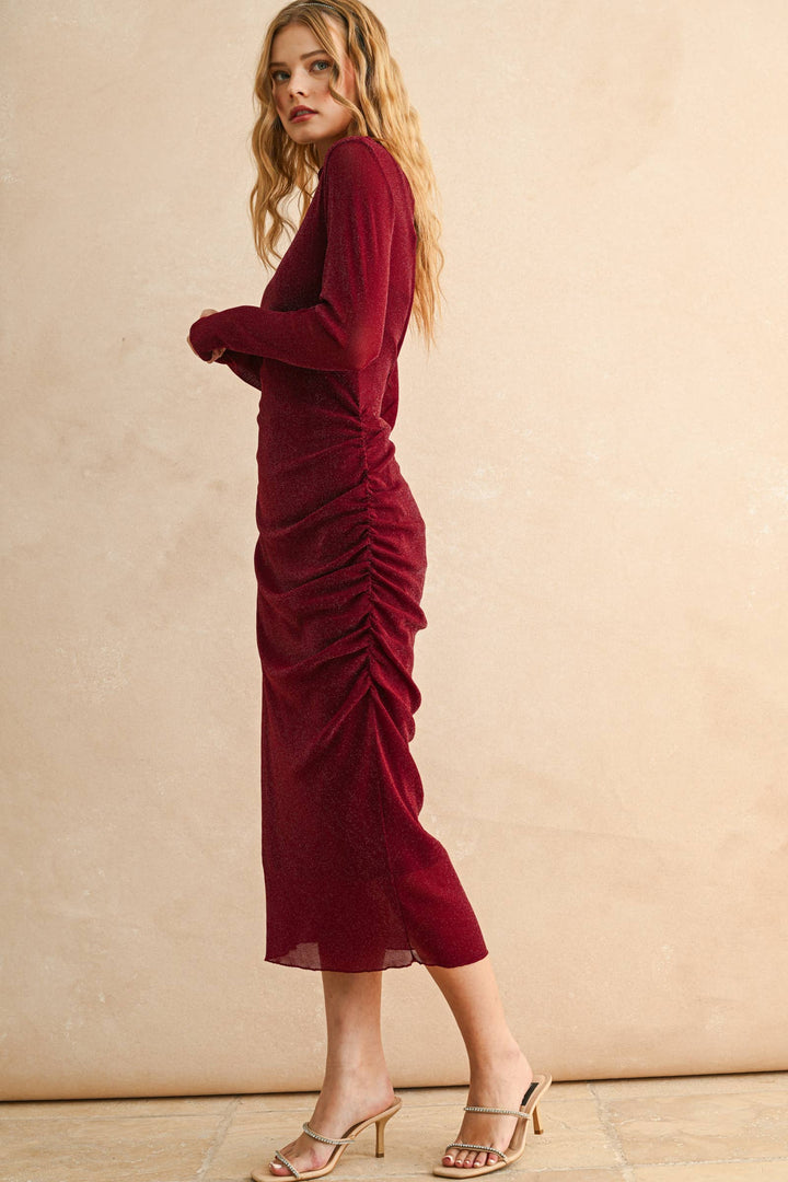 Lurex Detailed Mesh Draped Dress