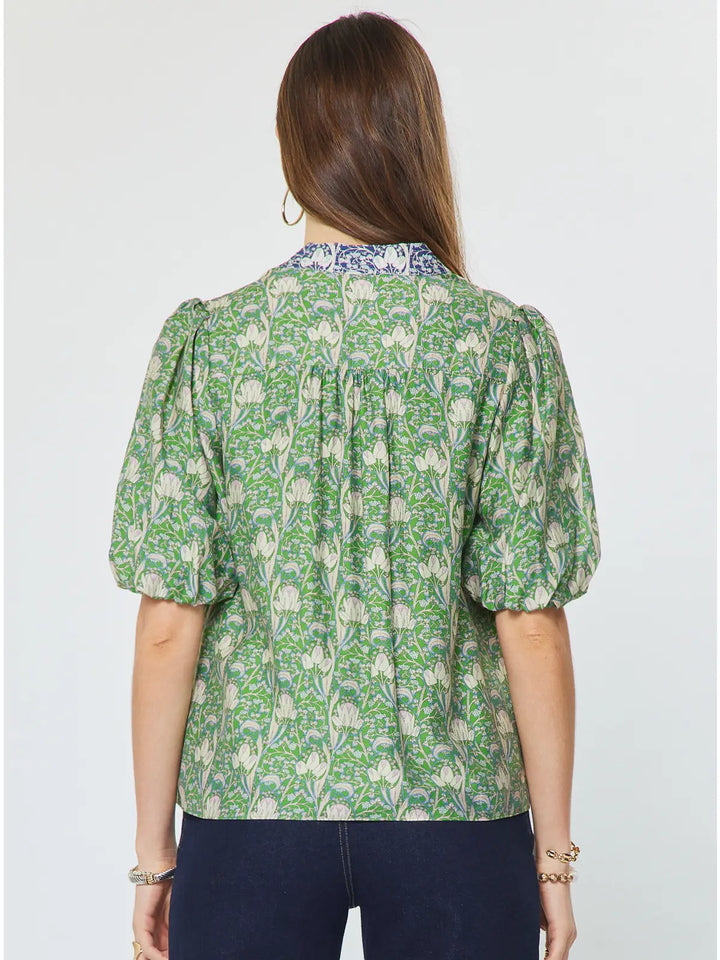 Floral Printed Puff Short Sleeve Blouse