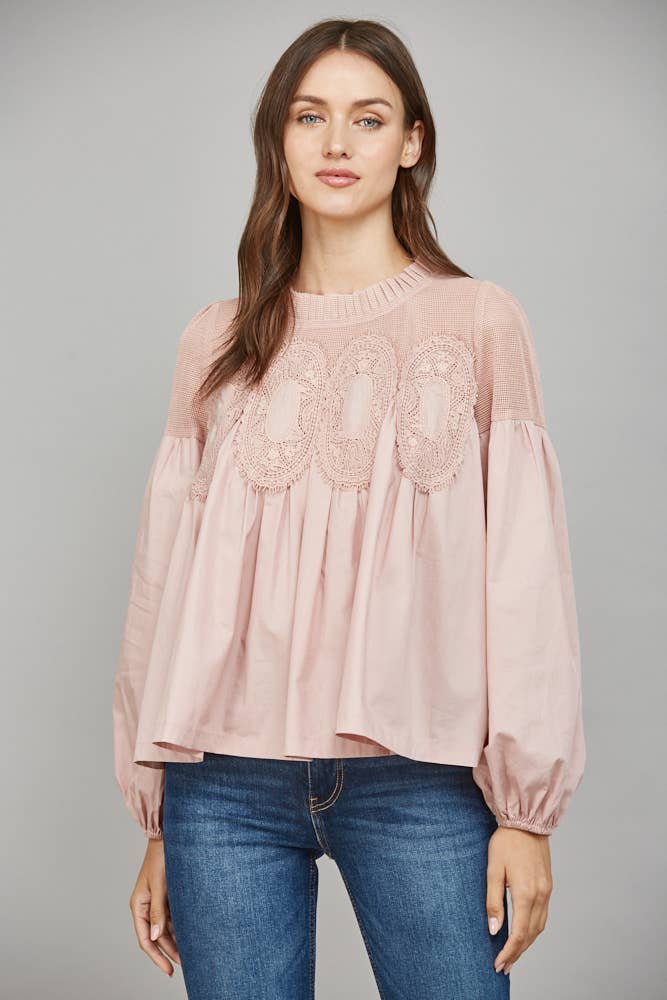 Lace Applique Detail Long Sleeve Blouse