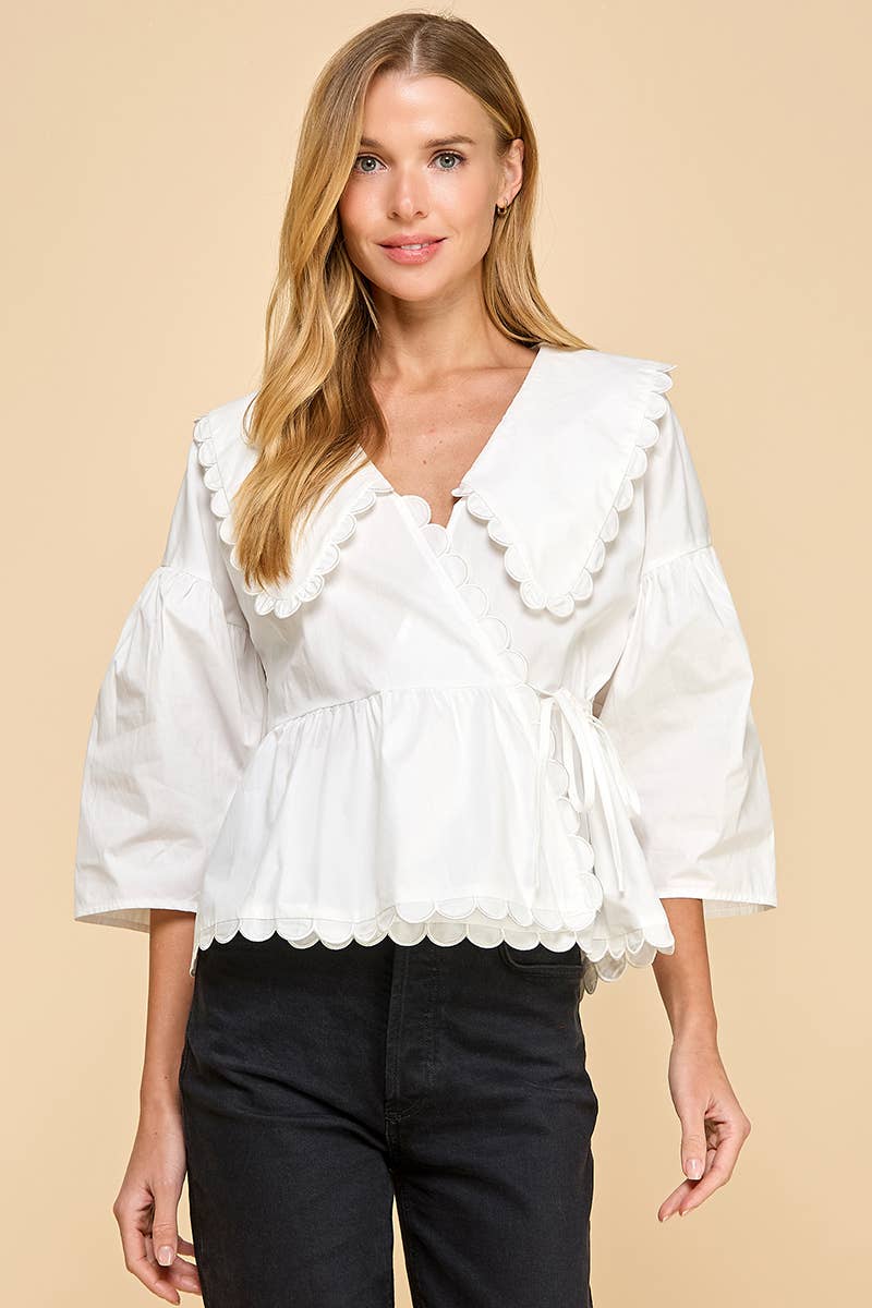 Peter Pan Collar Wrapped Front Top