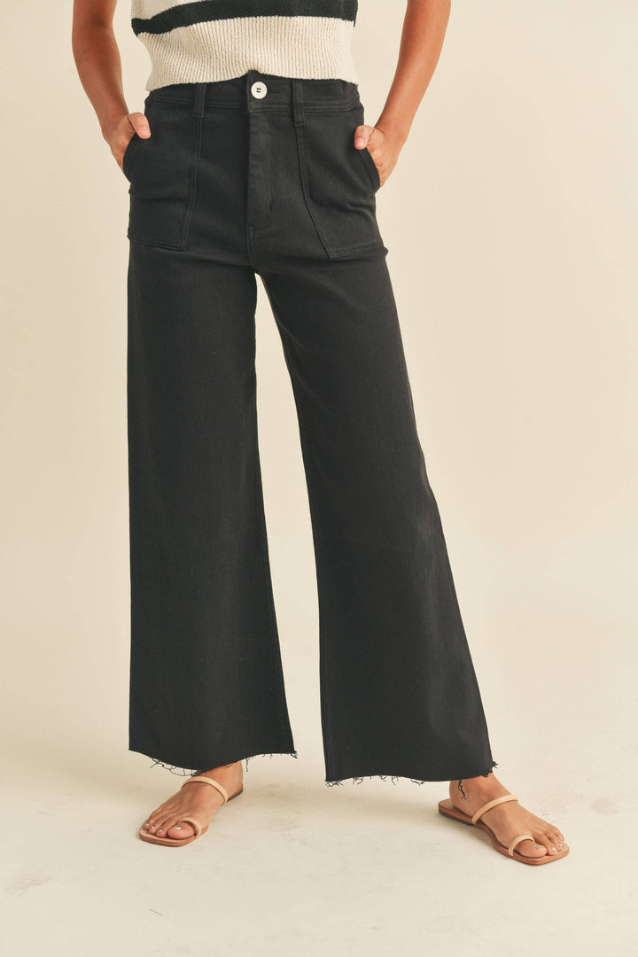 Dye And Wash Cotton Stretch Wide Leg Pants