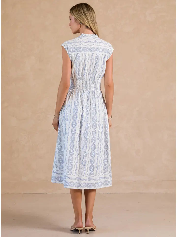 Floral Eyelet V-Neck Sleeveless Midi Dress