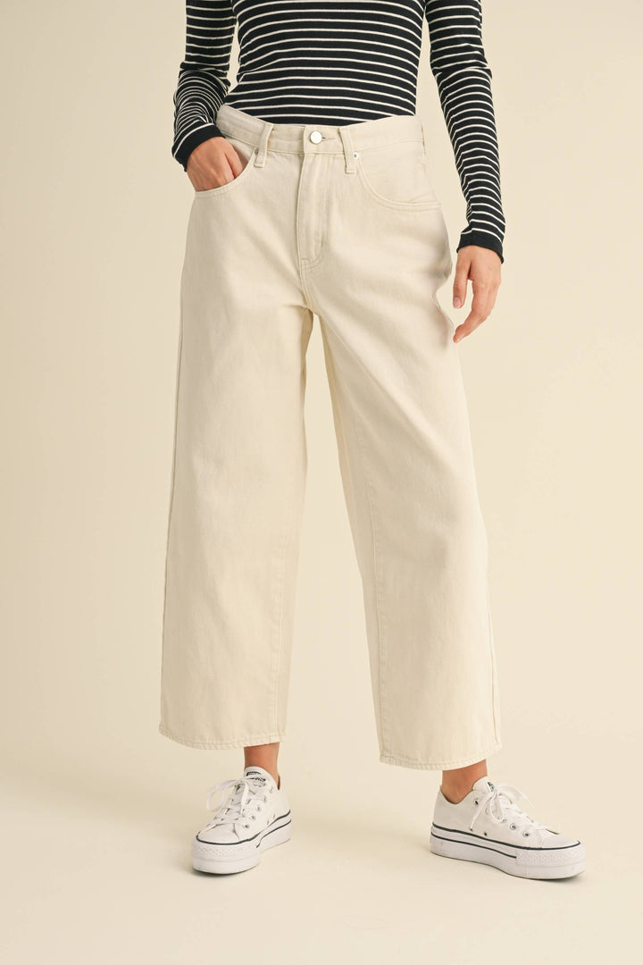 Adjustable Waist Crop Light Denim Pants