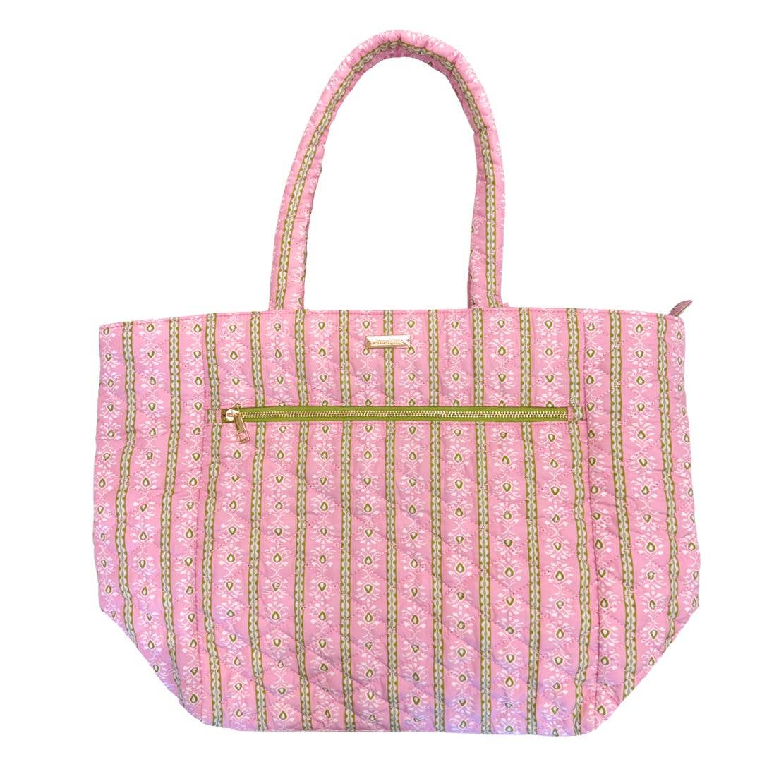 Laura Park Designs Rosemary Stripe Pink Quilted Tote Bag