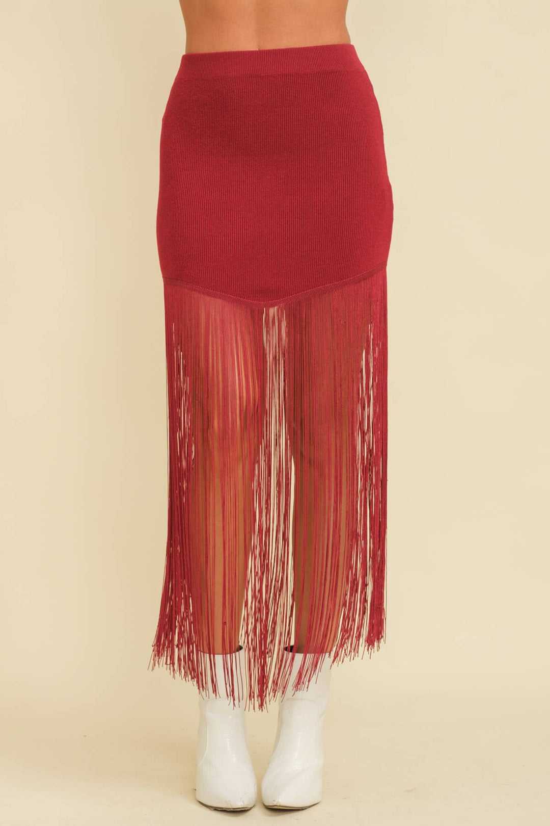 Knit Skirt with Long Fringe