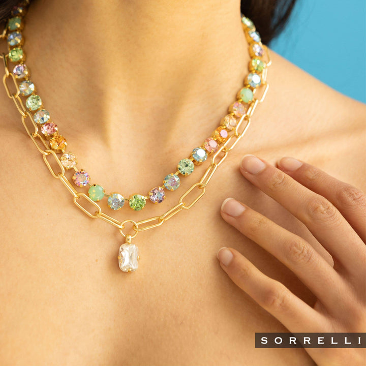 10k Gold Plated Chunky Paperclip Chain & Crystal Necklace