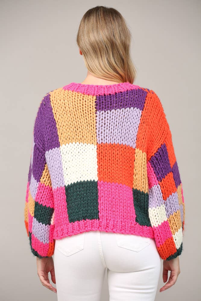 Colorblock Chunky Crochet Sweater