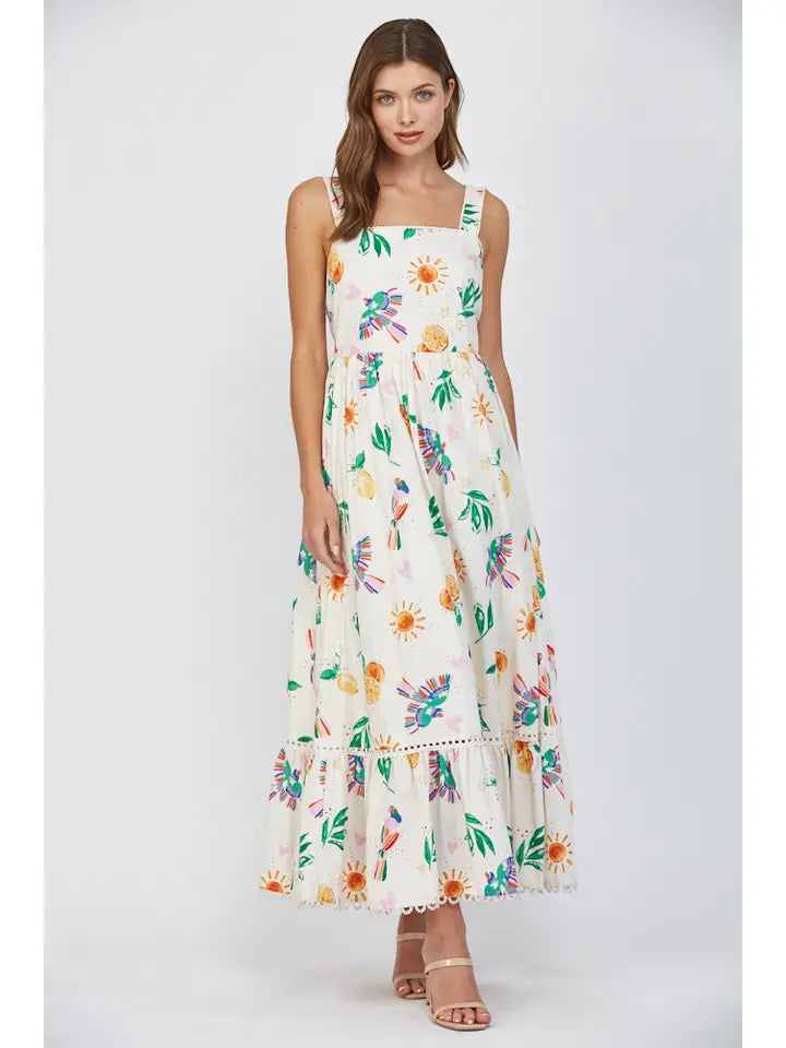 Lace Trim Tie Midi Dress