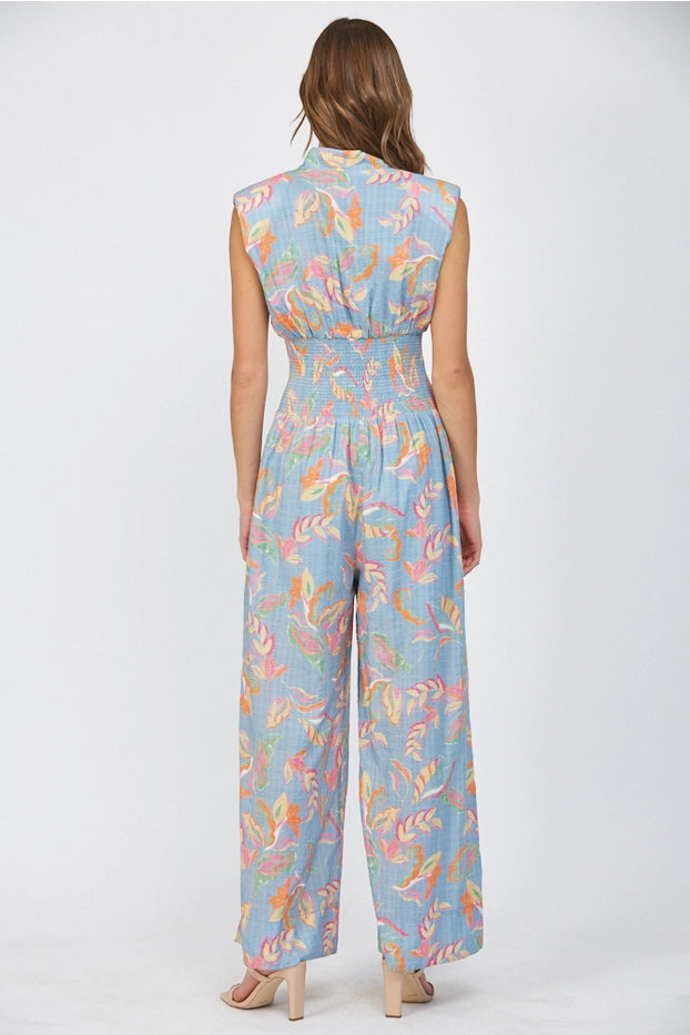 Smocked Waist Front Zip Jumpsuit