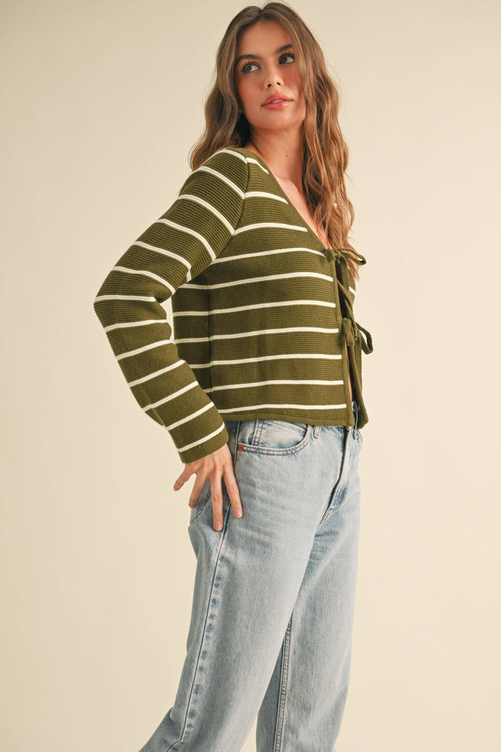 Striped Tied Front Cardigan