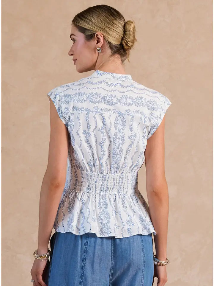 Floral Eyelet V-Neck Peplum Blouse