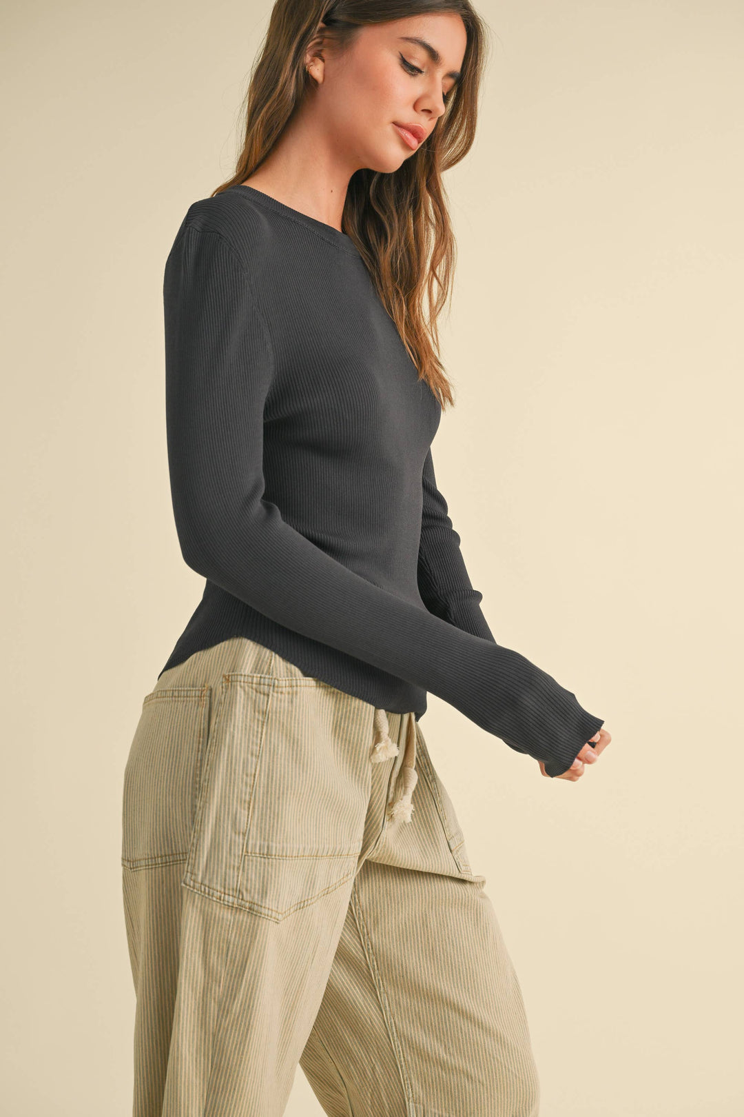 Ribbed Long Sleeve Basic Top