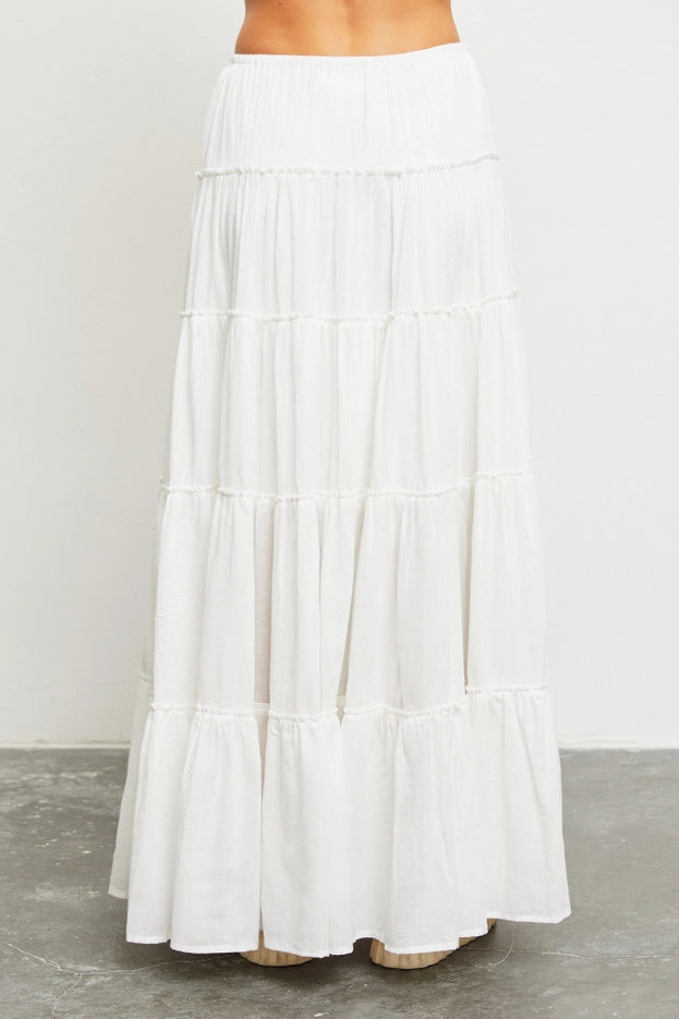 Drawstring Detail Tiered Maxi Skirt