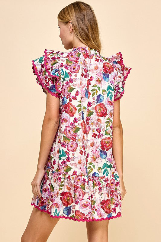 Floral Print Ruffles Detail Dress