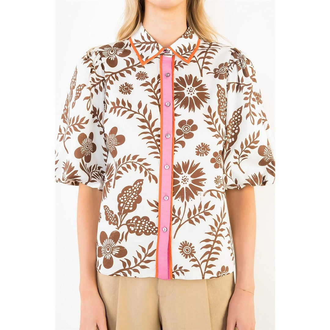 Two Tone Short Sleeve Floral Top