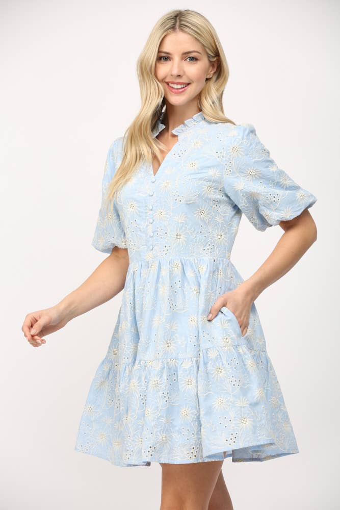 Broderie Short Puff Sleeve Dress