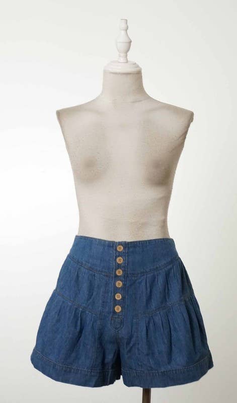 Denim Shirred Back Elastic Waistband Shorts