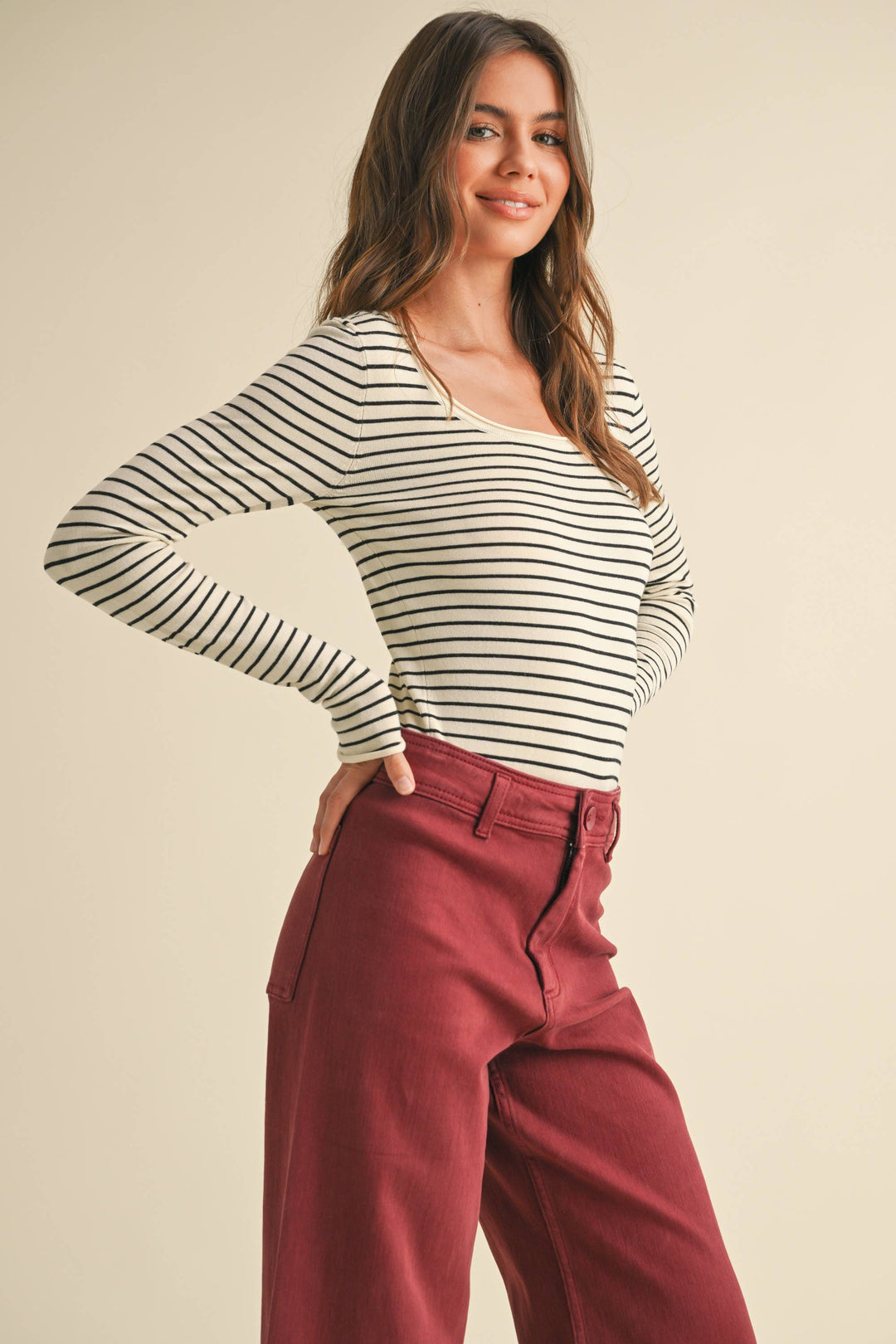 Striped Long Sleeve Knitted Top