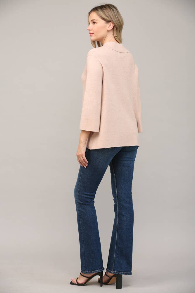 Glitter Yarn Front Pocket Detail Mock Neck Sweater