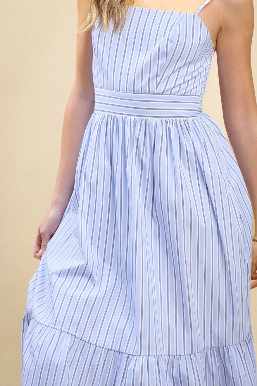 Striped Adjustable Spaghetti Strap Midi Dress