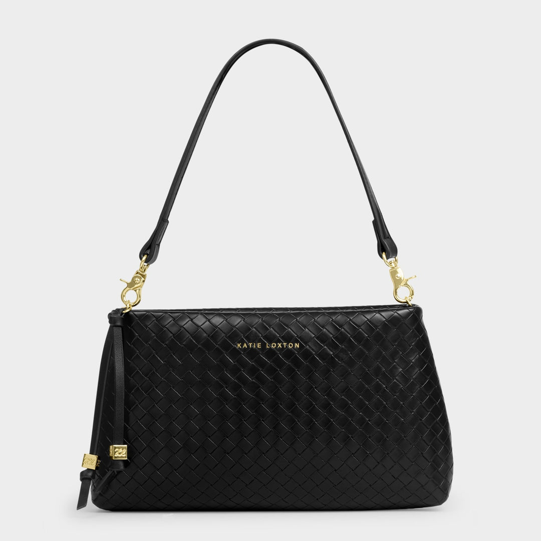 NOVA SMALL SHOULDER BAG | Black Woven | 6 3/8" x 11 7/16" x 1 1/16"