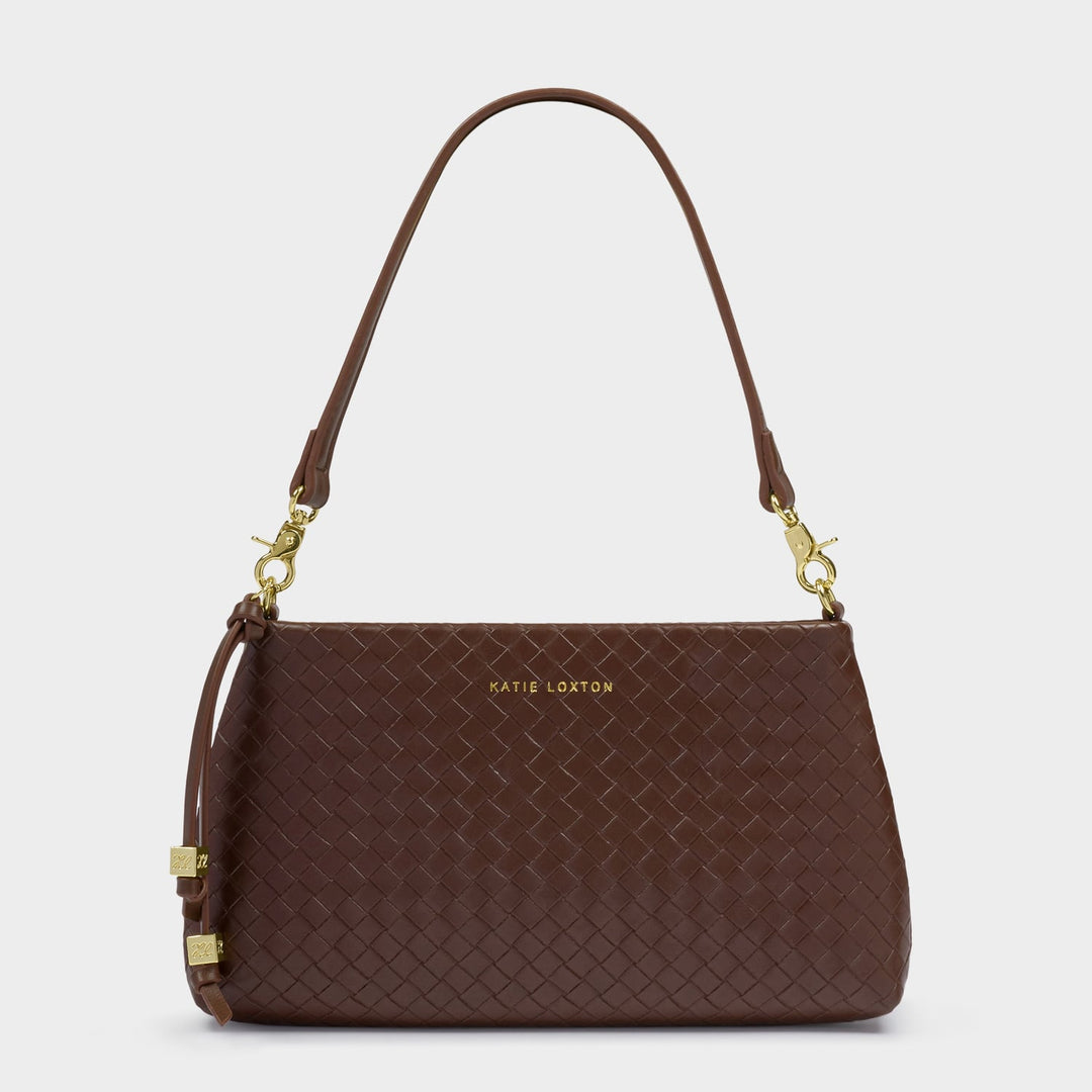 NOVA SMALL SHOULDER BAG | Dark Chocolate Woven | 6 3/8" x 11 7/16" x 1 1/16"