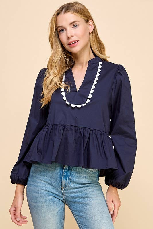 Split V neckline Long Sleeve Top