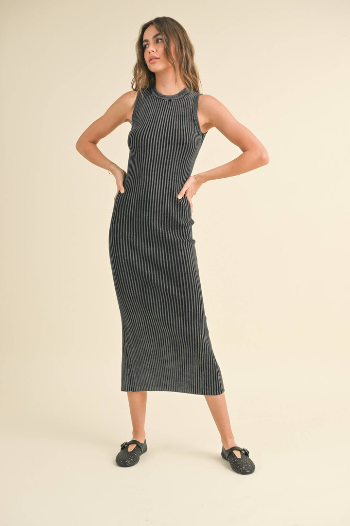 Washed Short Sleeve Knitted Maxi Dress