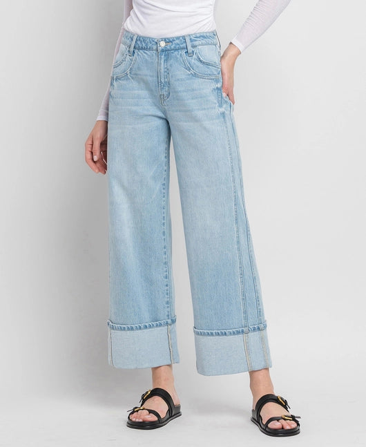 Super High Rise Cuff Baggy Wide Jeans