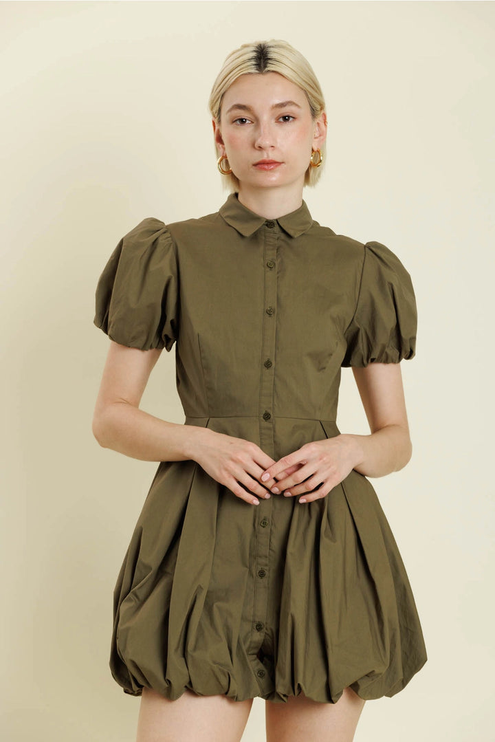 BUBBLE HEM MINI SHIRT DRESS