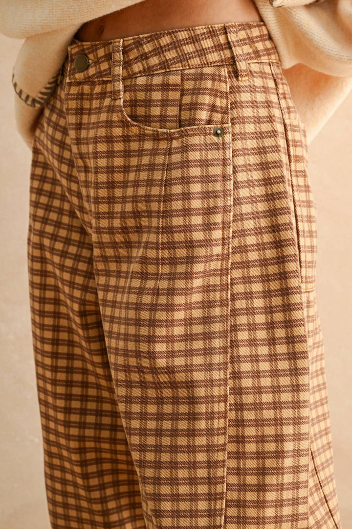 Mini Checker Pattern Barrel Pants
