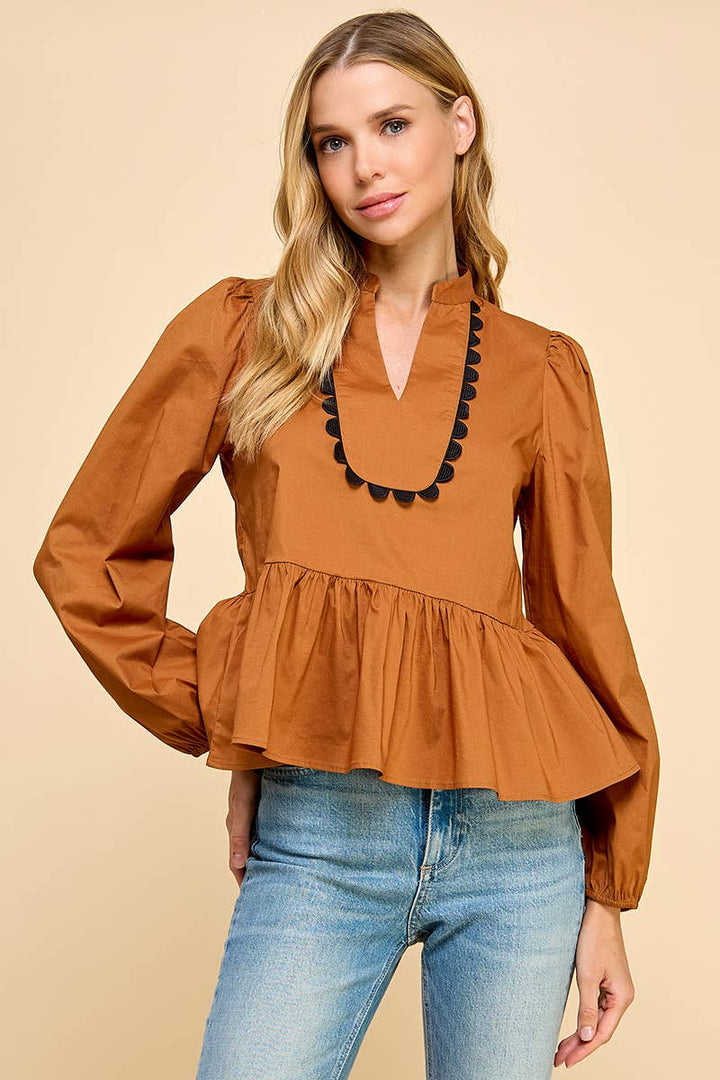 Split V neckline Long Sleeve Top