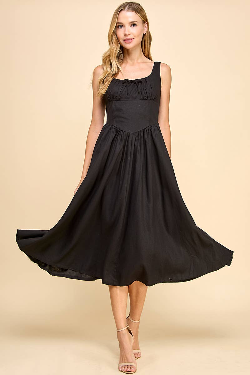 Front Bow Detail Flowy Hem Midi Dress Glow Front Bow Detail Flowy Hem Midi Dress Glow