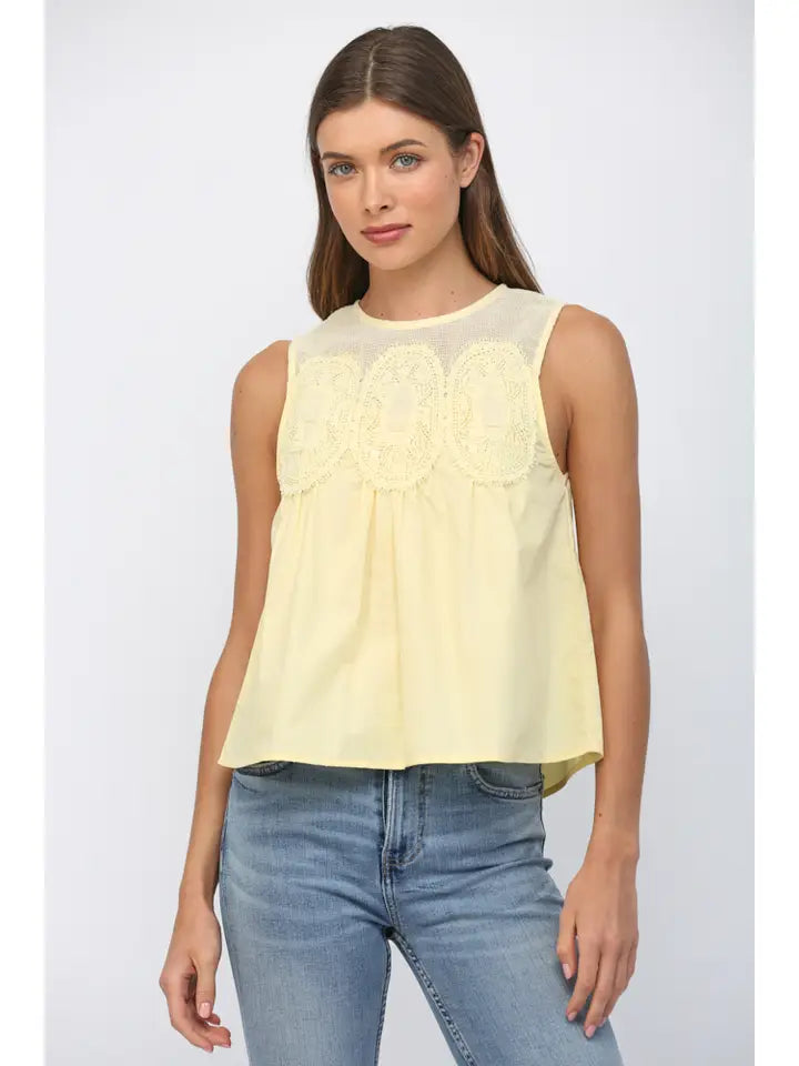 Contrast Mesh Yoke Detail Lace Top