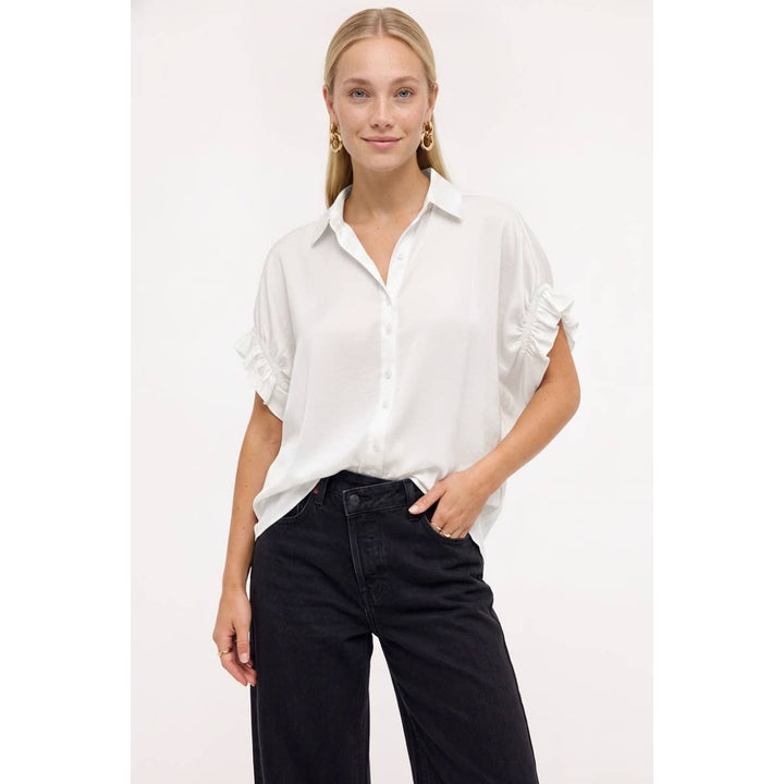 Short Ruffle Sleeve Button-up Blouse