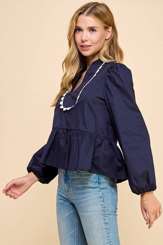 Split V neckline Long Sleeve Top